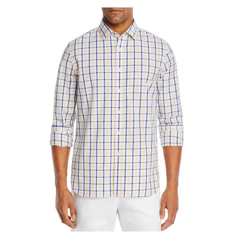 The Mens store Mens Yellow Tartan Plaid Long Sleeve Fit Button Down Shirt S